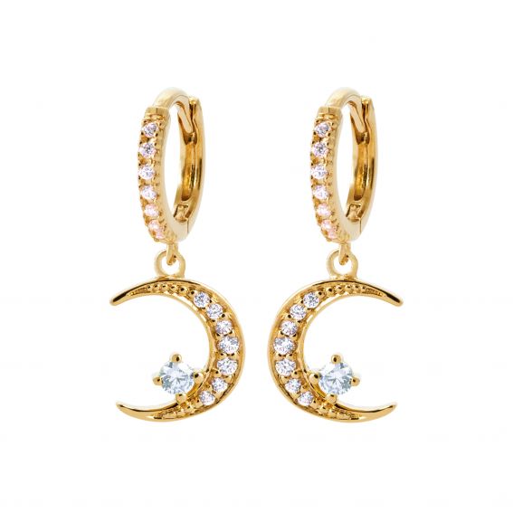 Bijou argent/plaqué or 18k gold plated stone moon hoop earrings