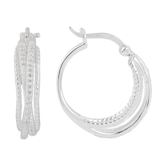 Bijou argent/plaqué or Crossed multi-line hoop earrings with stones