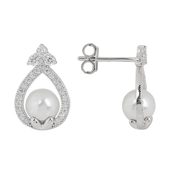 Bijou argent/plaqué or Drop with pearl and stones