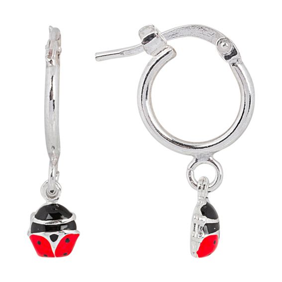 Bijou argent/plaqué or Red enamelled ladybug children's hoop earrings