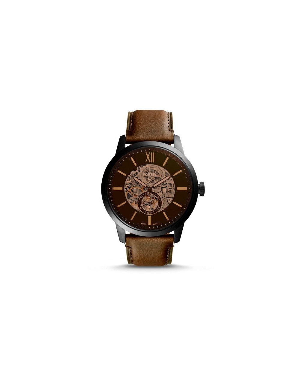 Montre Townsman automatique en cuir brun 48 mm - Montre Fossil pour homme