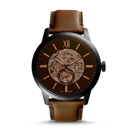 Montre Townsman automatique en cuir brun 48 mm - Montre Fossil pour homme