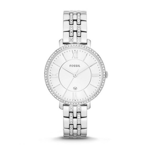 Montre Jacqueline à trois aiguilles + date en acier inoxydable - Montre Fossil pour femme