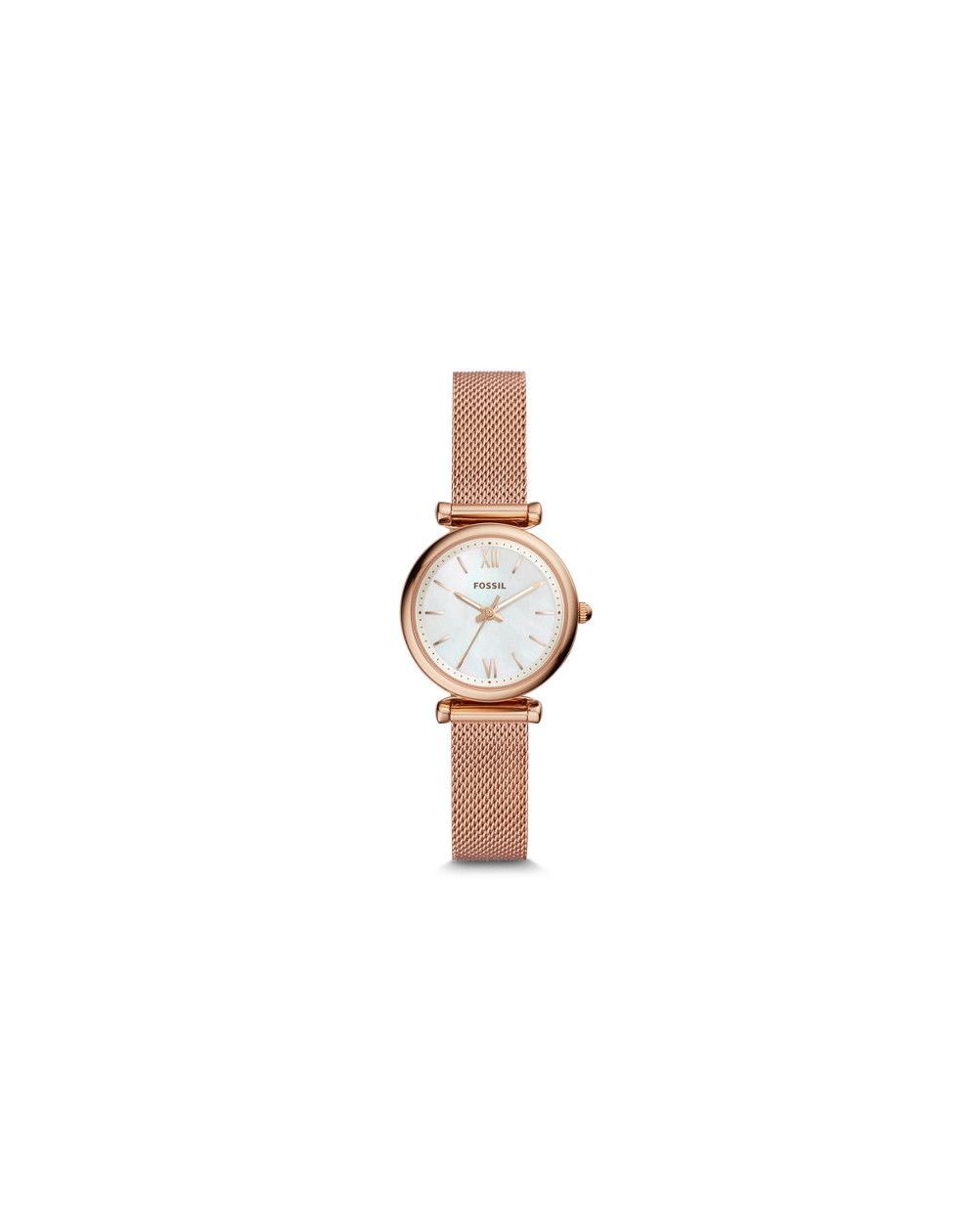 Montre Carlie Mini à trois aiguilles en acier inoxydable doré rose - Montre Fossil pour femme