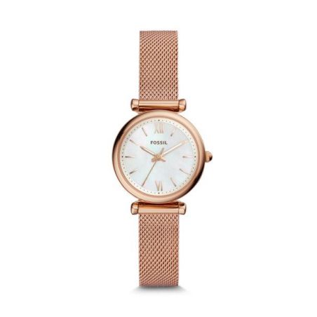 Montre Carlie Mini à trois aiguilles en acier inoxydable doré rose - Montre Fossil pour femme
