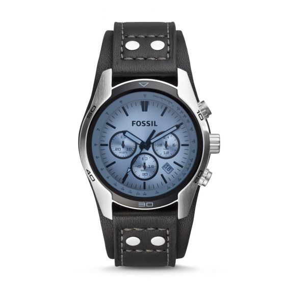 Fossil - Koetsier Horloge Chronograph Leder - Zwart