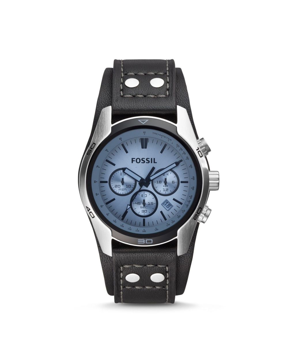 Fossil - Koetsier Horloge Chronograph Leder - Zwart