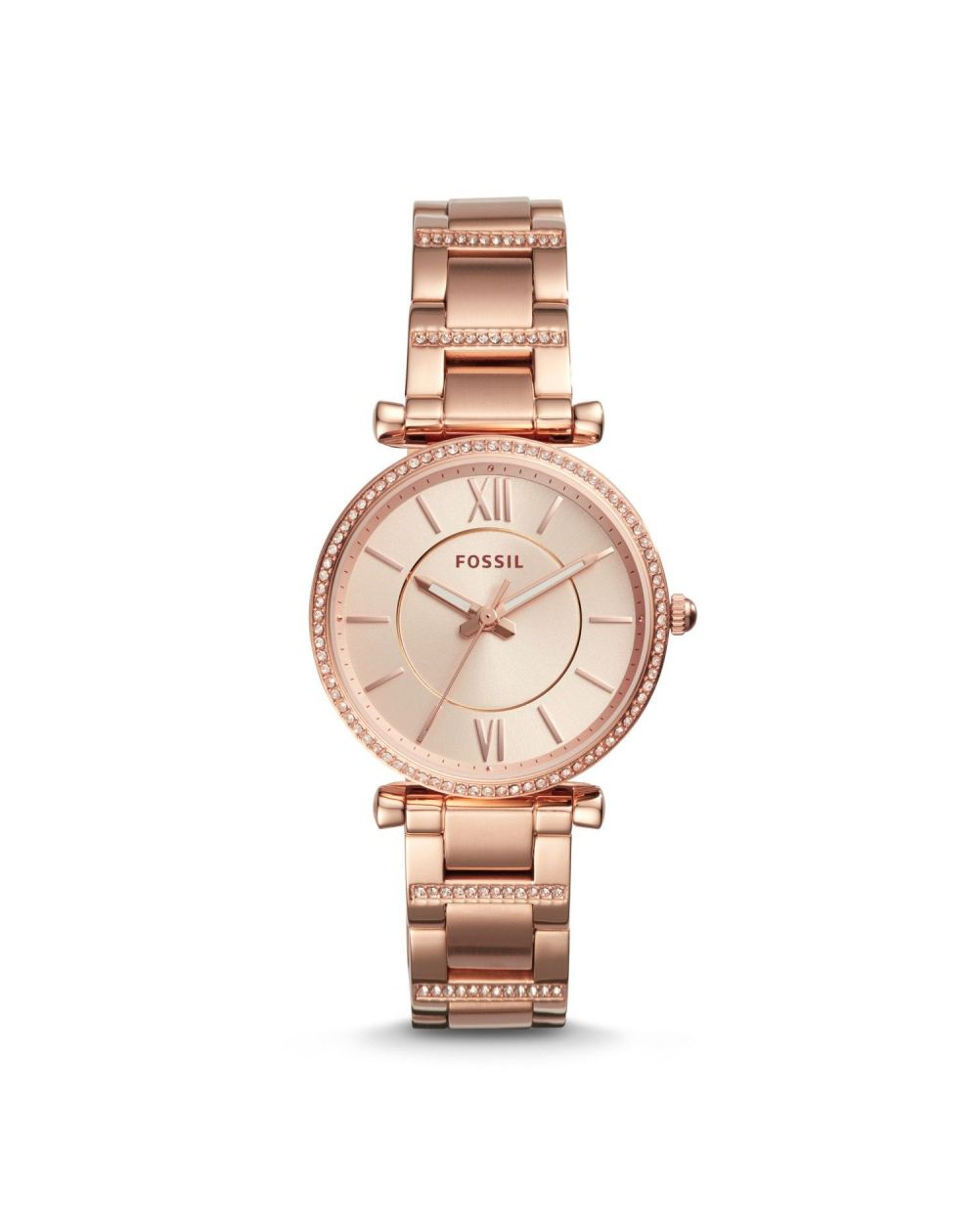Montre carlie à trois aiguilles en acier inoxydable or rose - Montre Fossil