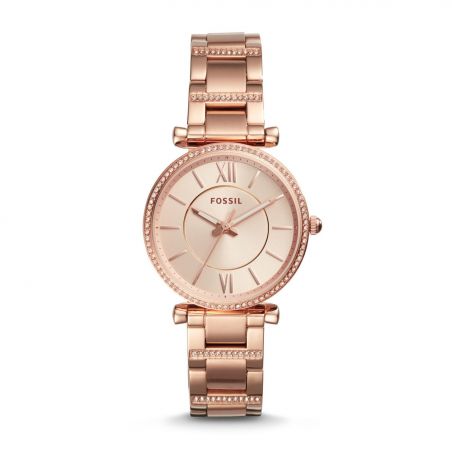 Montre carlie à trois aiguilles en acier inoxydable or rose - Montre Fossil