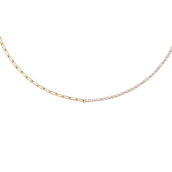 Bijou argent/plaqué or 18k gold plated necklace, half link, half stones