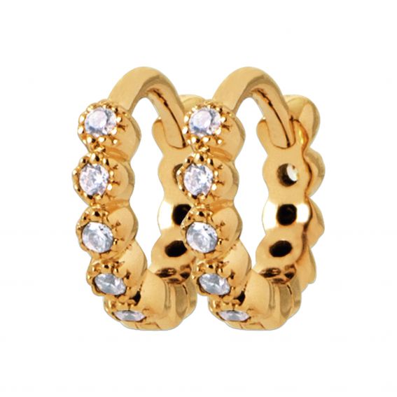 Bijou argent/plaqué or Fine round jeweled hoop earrings