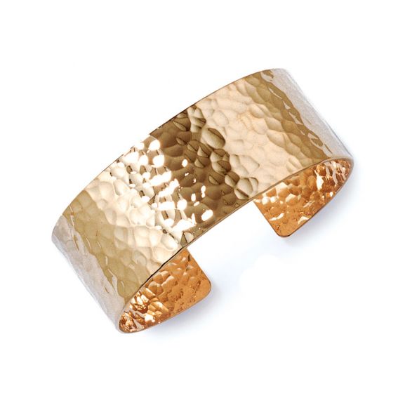 Wide gold-plated hammered cuff