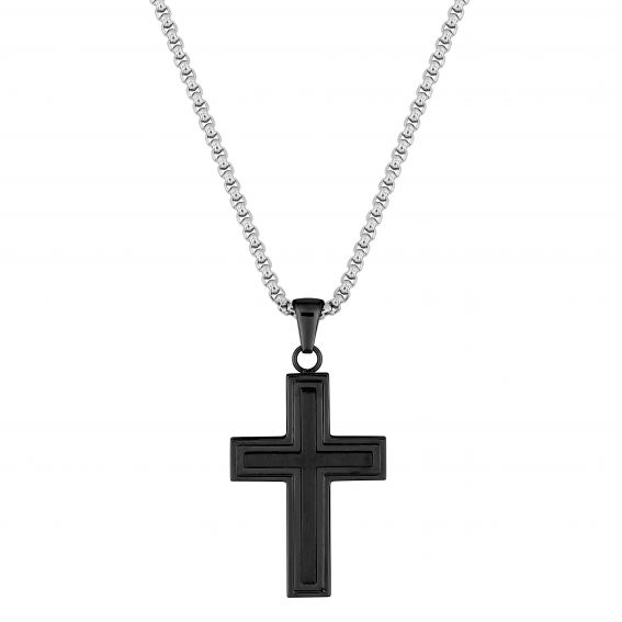 Bijou argent/plaqué or Grande croix noir homme