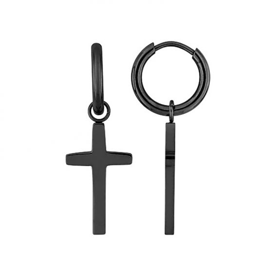 Bijou argent/plaqué or Black cross hoop earrings