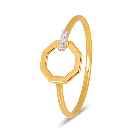Bijou or et personnalisé Hexagon and diamond ring 9 carat yellow gold