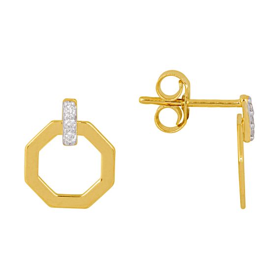 Bijou or et personnalisé Hexagon and diamond drills 9 carat yellow gold