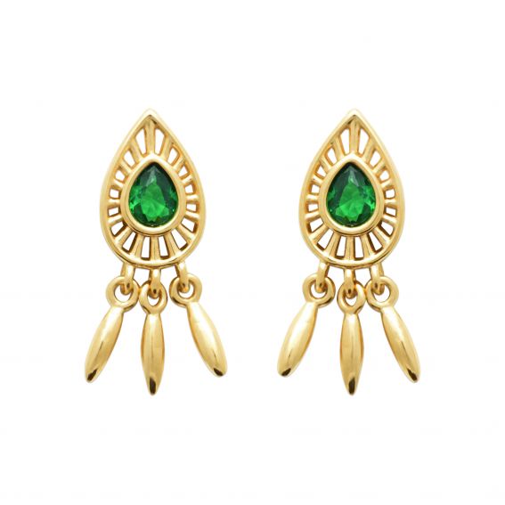 Bijou argent/plaqué or 18k gold plated emerald gem drills
