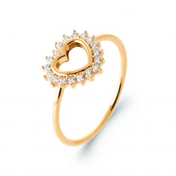 Bijou argent/plaqué or 18k gold plated zirconium open heart ring