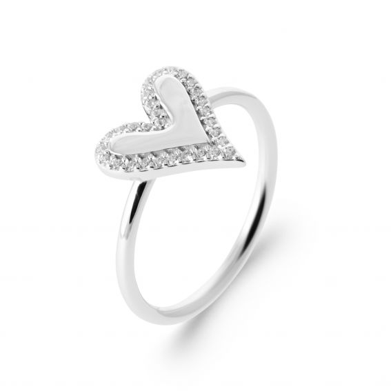 Bijou argent/plaqué or Rhodium-plated elongated heart ring in 925 silver zirconium