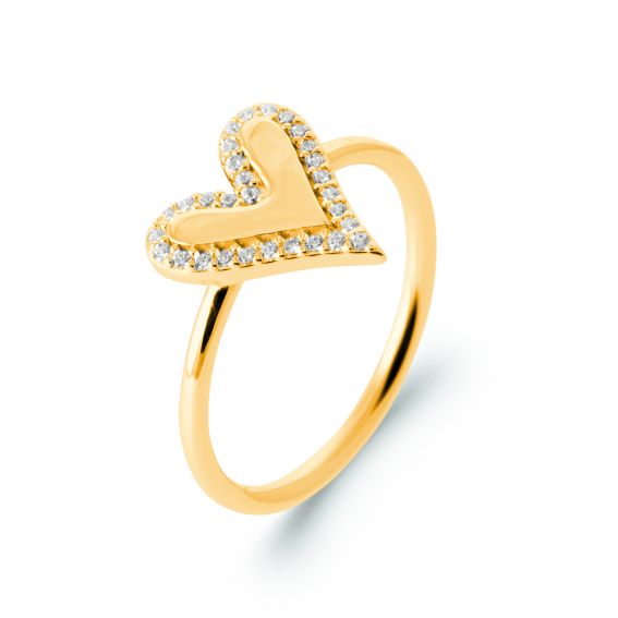 Bijou argent/plaqué or copy of Rhodium-plated elongated heart ring in 925 silver zirconium