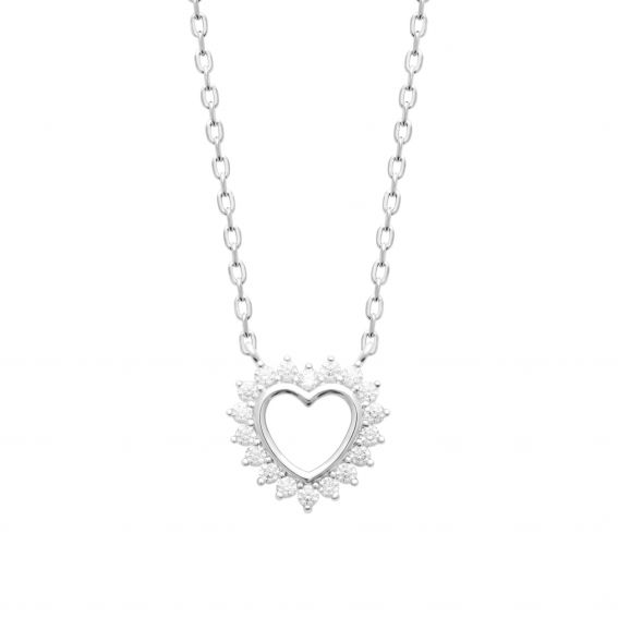 Bijou argent/plaqué or Gerhodineerde ketting van 925 zilver met een open hart met juwelen