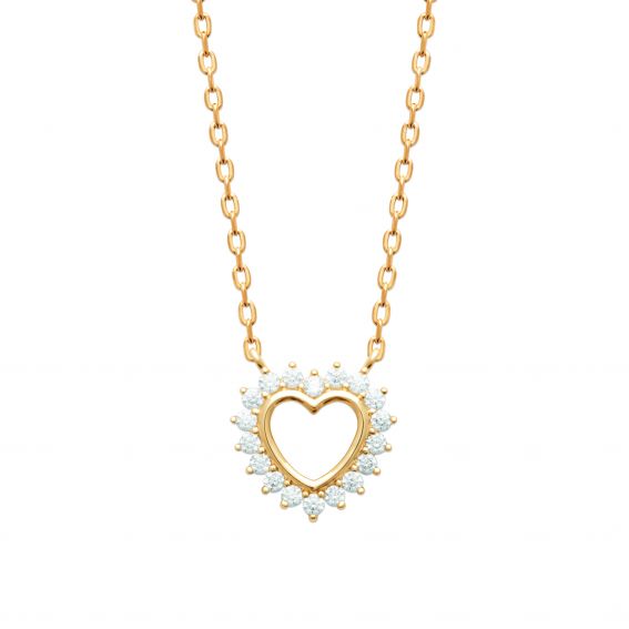 Bijou argent/plaqué or 18k vergulde ketting met een open hart met juwelen