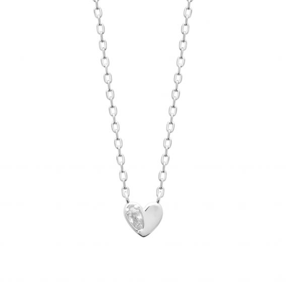 Bijou argent/plaqué or Collier rhodié en argent 925 avec un coeur semi empierré