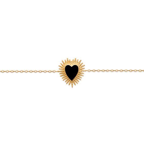 Bijou argent/plaqué or 18k gold plated black agate heart bracelet