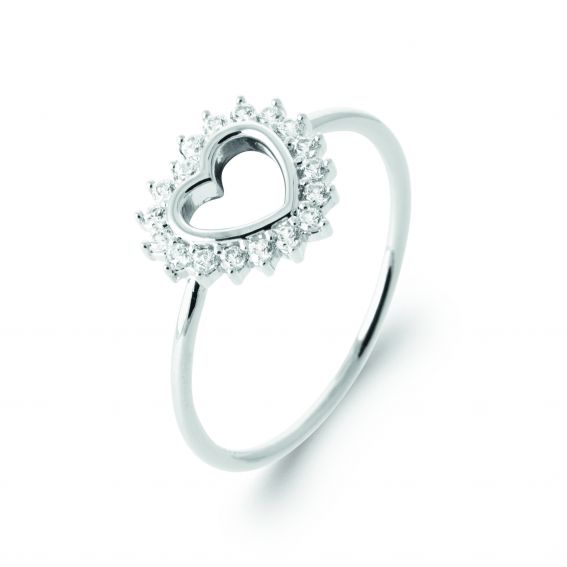 Bijou argent/plaqué or Gerhodineerde ring met open hart van 925 zilverzirkonium