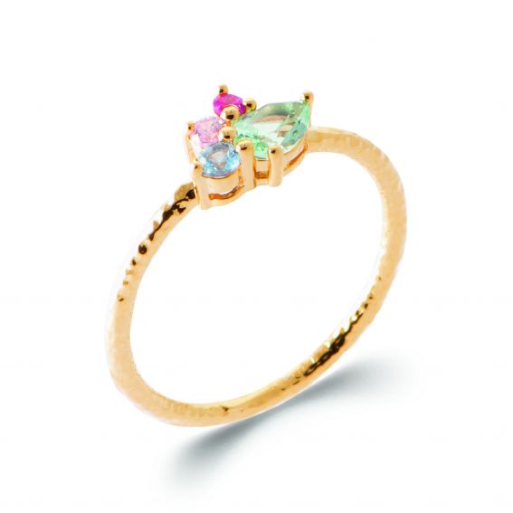 Bijou argent/plaqué or Marorelle ring colored stones 18k gold plated
