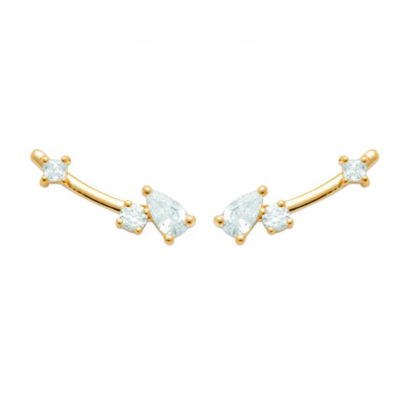 Bijou argent/plaqué or hook earring rising and 18k gold plated zirconium