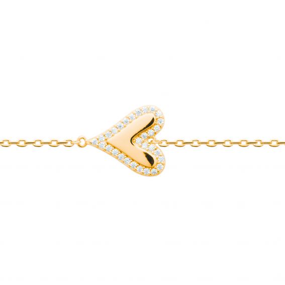 Bijou argent/plaqué or Elongated jeweled heart bracelet in 18k gold plated