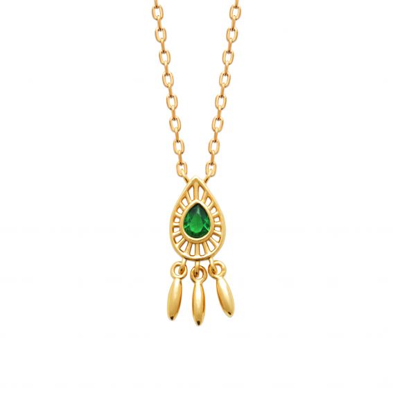 Bijou argent/plaqué or 18k gold plated emerald drop necklace