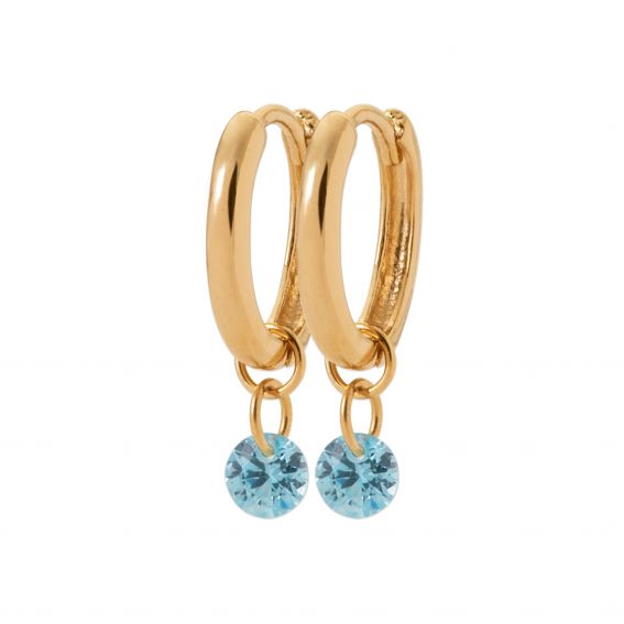 Bijou argent/plaqué or 18k gold plated blue stone pendant hoop