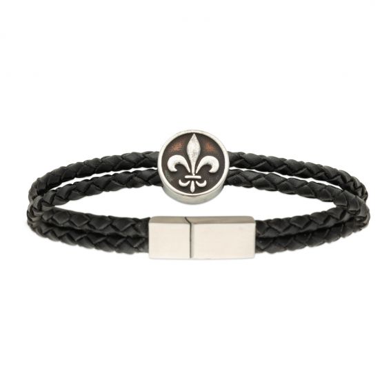 Bijou argent/plaqué or Blacke leather and steel bracelet