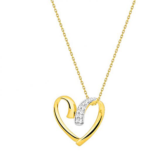 Bijou or et personnalisé Collier coeur avec diamants or jaune 9 carats