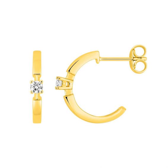 Bijou or et personnalisé Unique hoop earrings and diamond 9 carat yellow gold