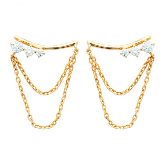 Bijou argent/plaqué or Rising earring hooks, chain and 18k gold-plated zirconium