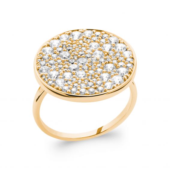 Bijou argent/plaqué or 18k gold plated zirconium round stone pave ring