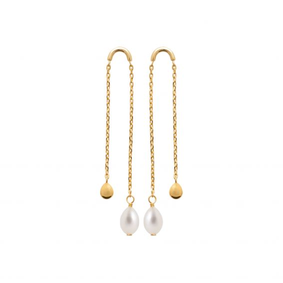 Bijou argent/plaqué or Coco chain and pearl earring in 18k gold plated