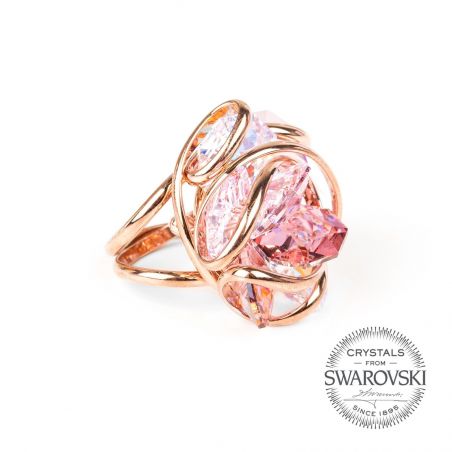 Marazzini - kristallen ring Swarovski roze bloem