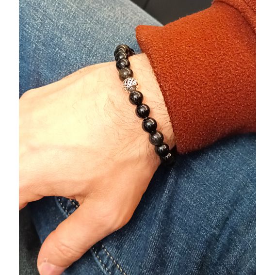 Bracelet pierre naturelle obsidienne dorée