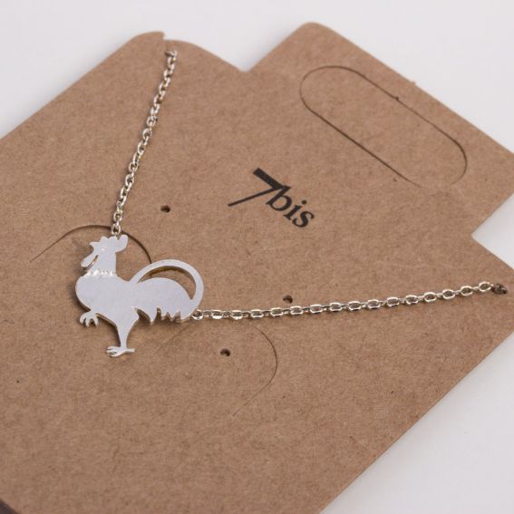 Collier 7bis Coq argenté - Bijoux & Collier de marque 7bis