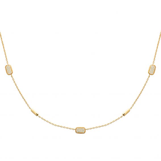 Bijou argent/plaqué or Rechthoekige ketting met 18k verguld zirkonium