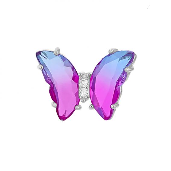 Bijou argent/plaqué or Pendentif papillon en argent 925 rhodié avec verre rose et oxydes de zirconium