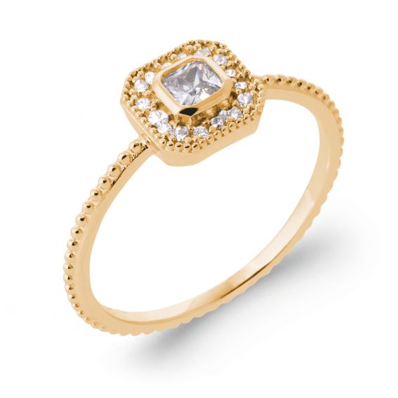 Bijou argent/plaqué or 18-karaats vergulde ring met vierkante zirkonia – Tijdloze elegantie
