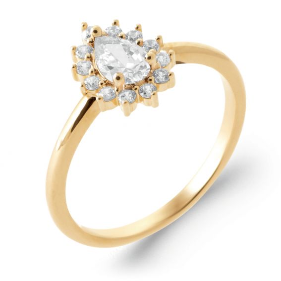 Bijou argent/plaqué or Ceremoniële ring van 18-karaats verguld goud met een centrale steen en zirkonia.