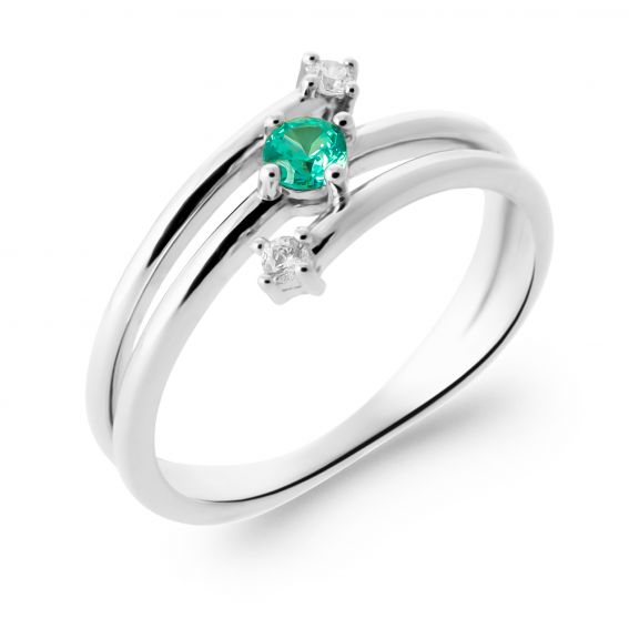 Bijou argent/plaqué or Ring van 925 sterling zilver met een groene smaragd en een dubbele band – betaalbare damesjuwelen