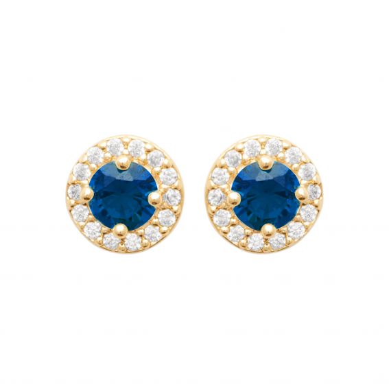 Bijou argent/plaqué or Halo Sapphire Earrings – 18K Gold Plated & Cubic Zirconia