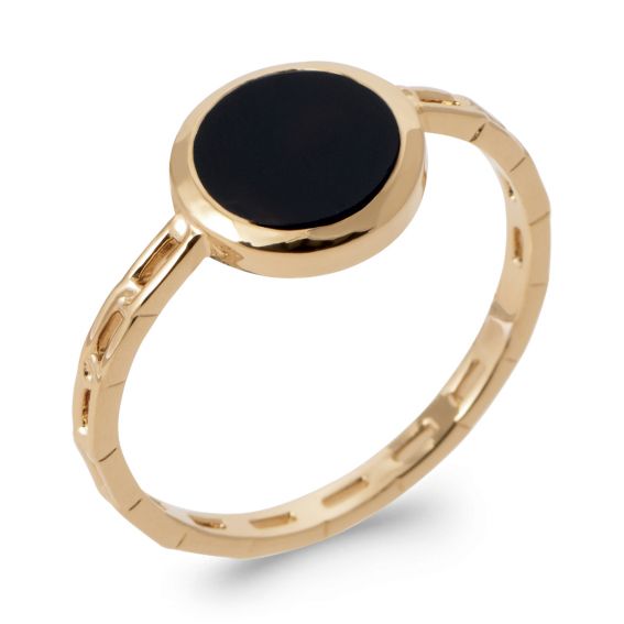 Bijou argent/plaqué or 18-karaats vergulde ring met zwarte agaat voor dames – Black Eclipse collectie